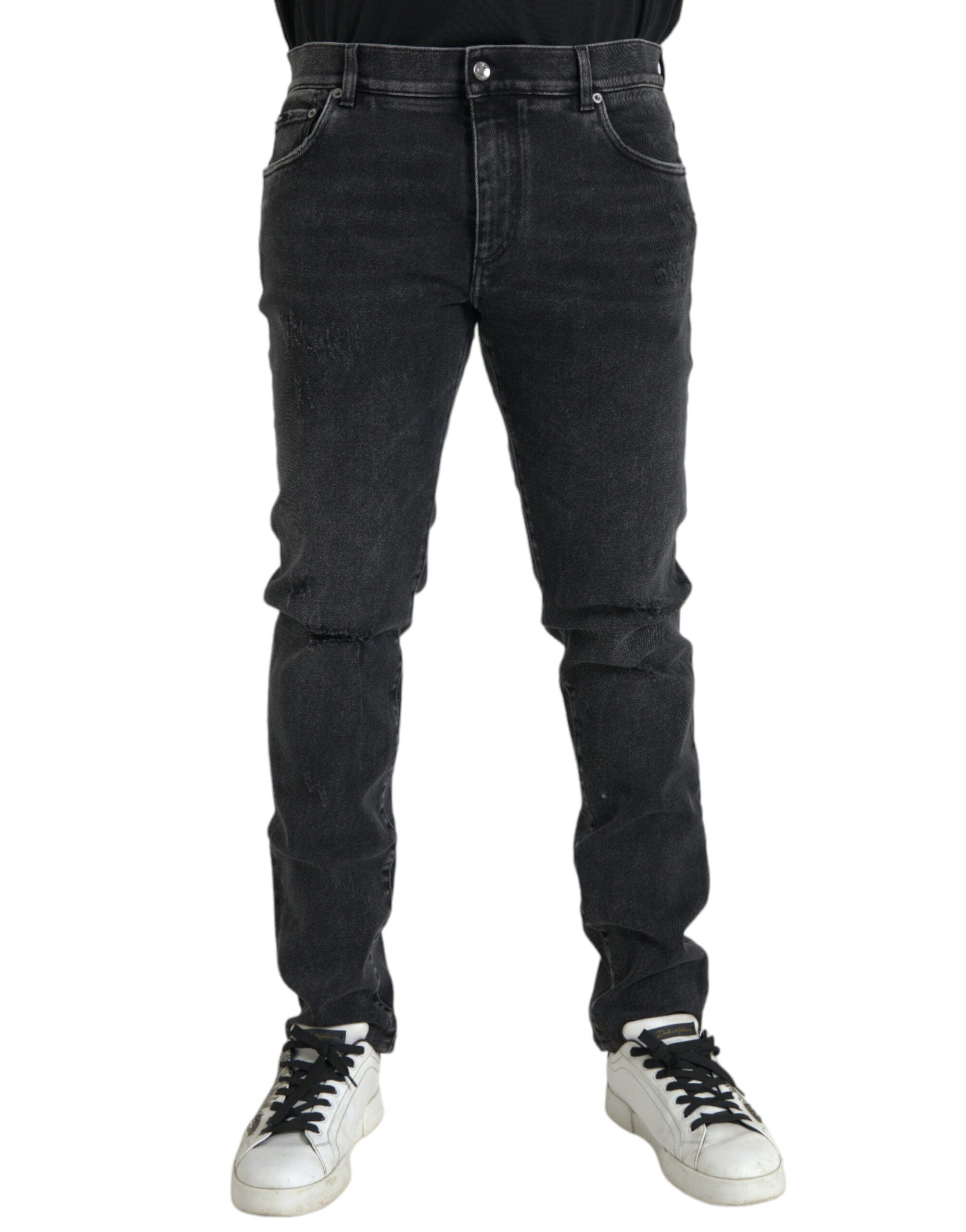 Dolce &amp; Gabbana Jean skinny stretch en coton gris avec logo