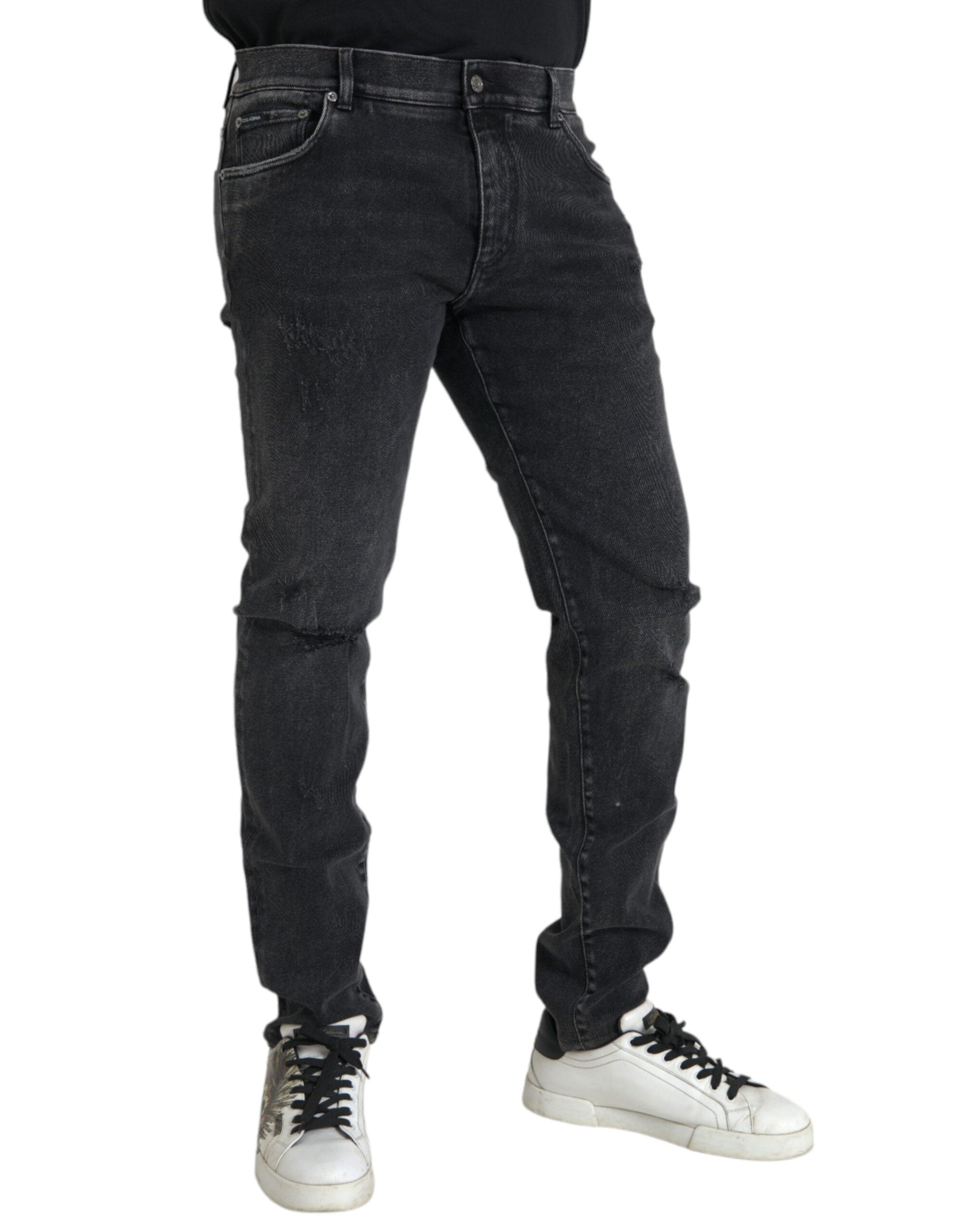 Dolce &amp; Gabbana Jean skinny stretch en coton gris avec logo