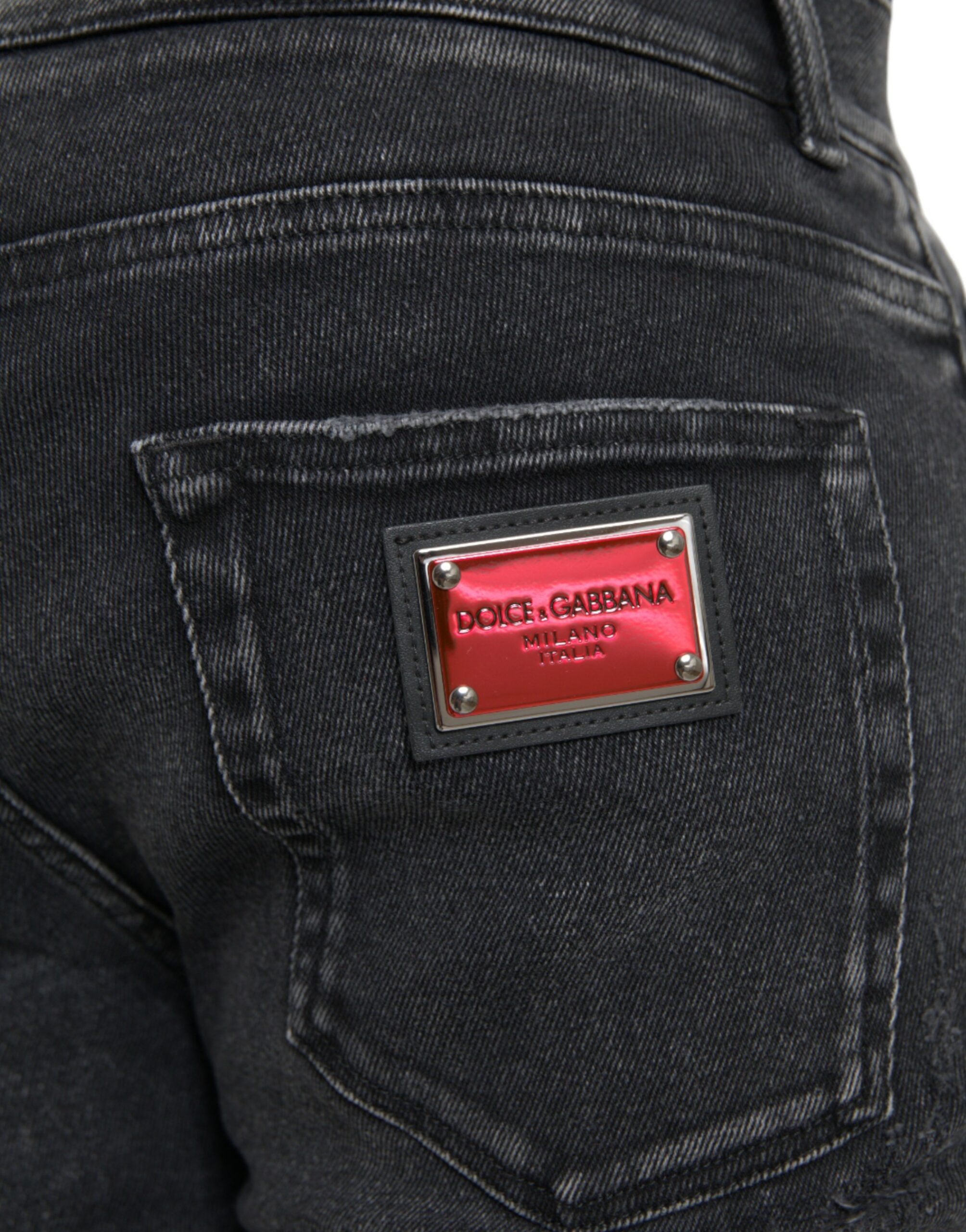 Dolce &amp; Gabbana Jean skinny stretch en coton gris avec logo