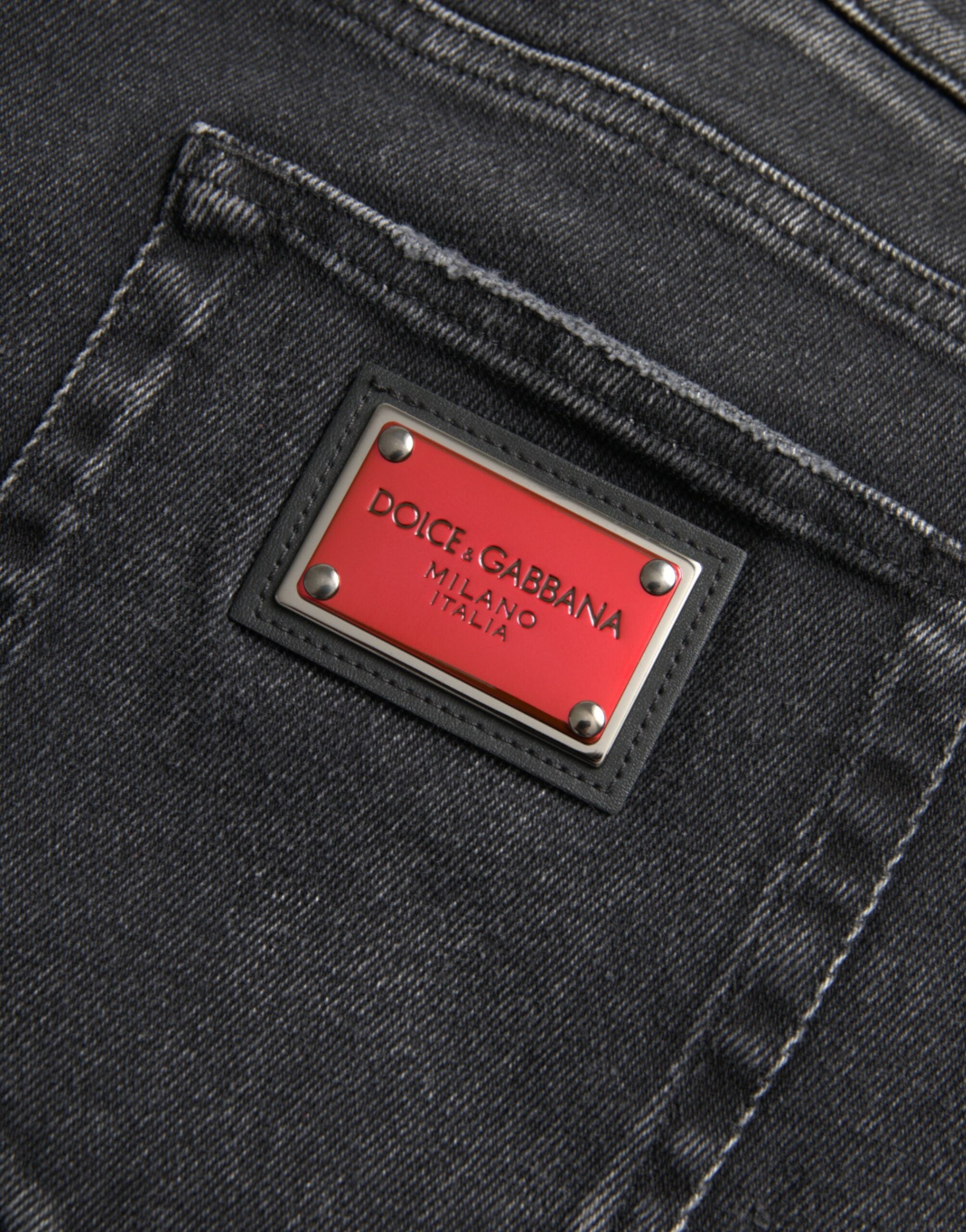 Dolce &amp; Gabbana Jean skinny stretch en coton gris avec logo