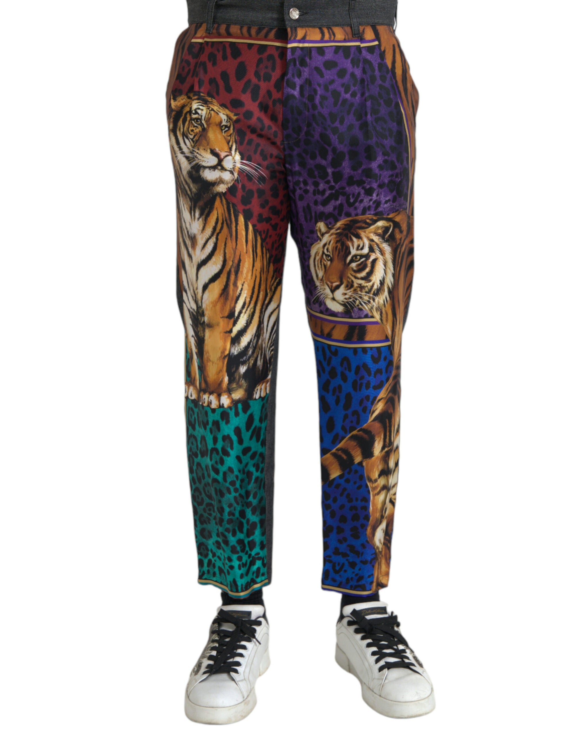 Dolce &amp; Gabbana Pantalon fuselé ample en coton léopard tigre multicolore