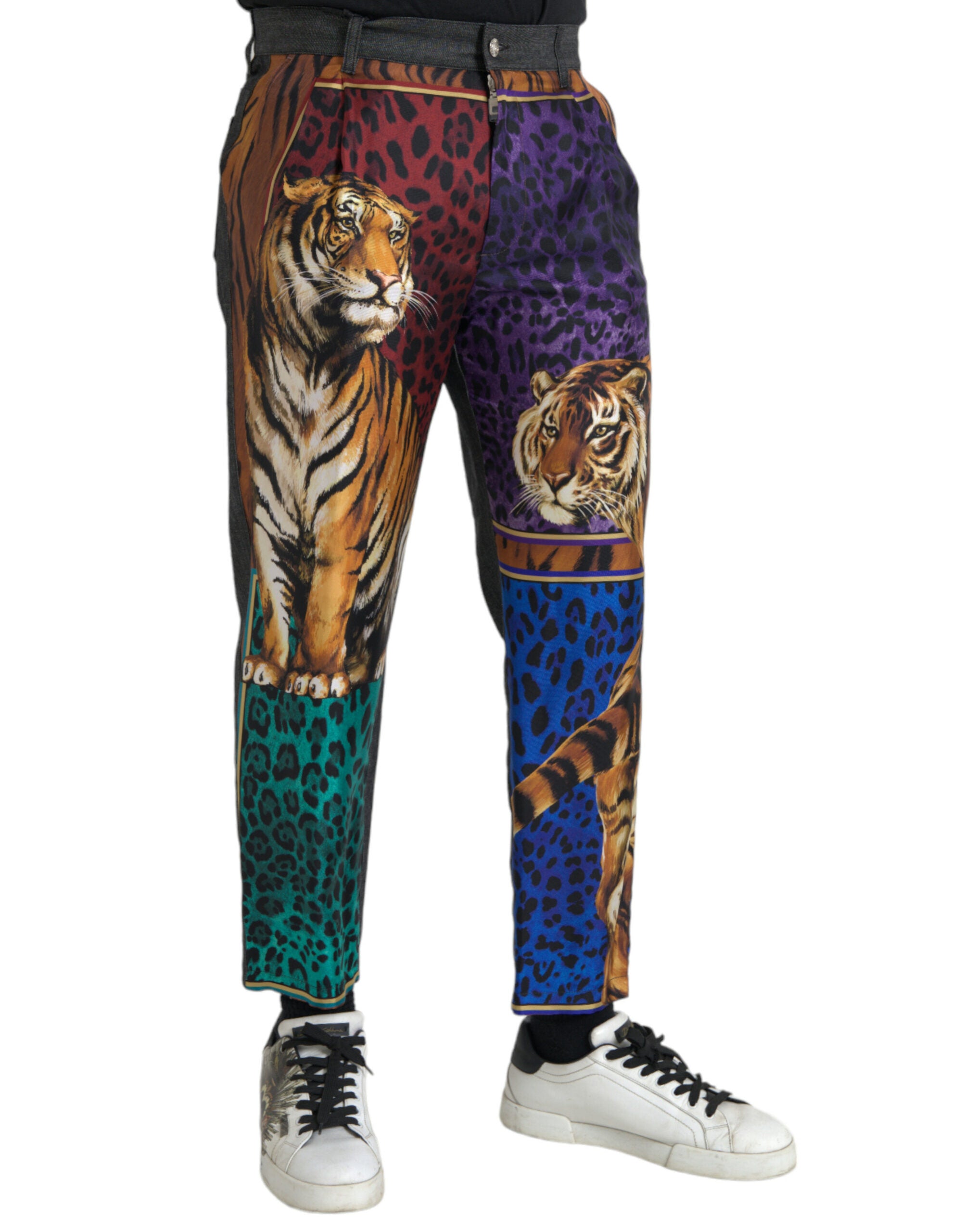 Dolce &amp; Gabbana Pantalon fuselé ample en coton léopard tigre multicolore