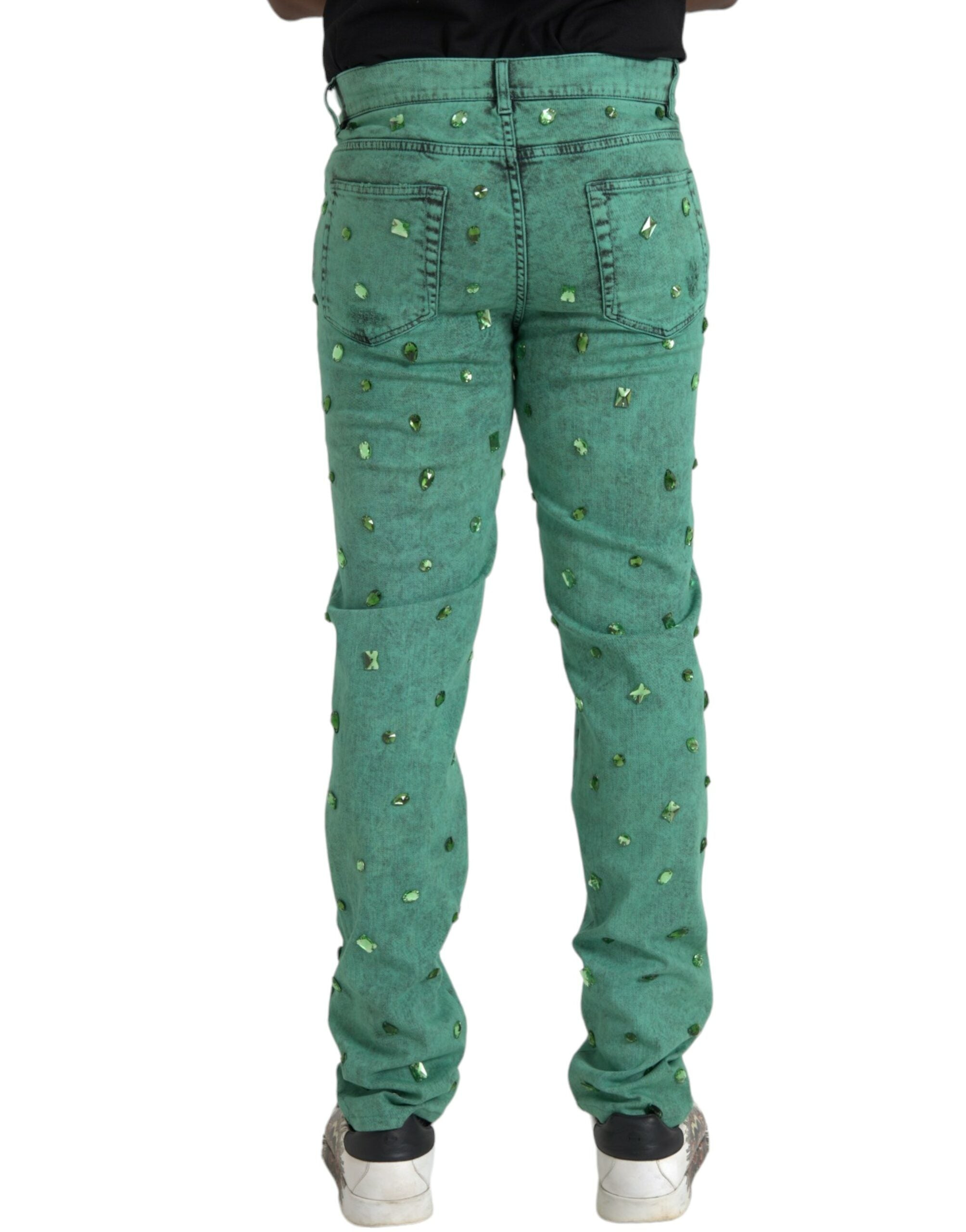 Dolce &amp; Gabbana Jean slim stretch en coton vert cristaux