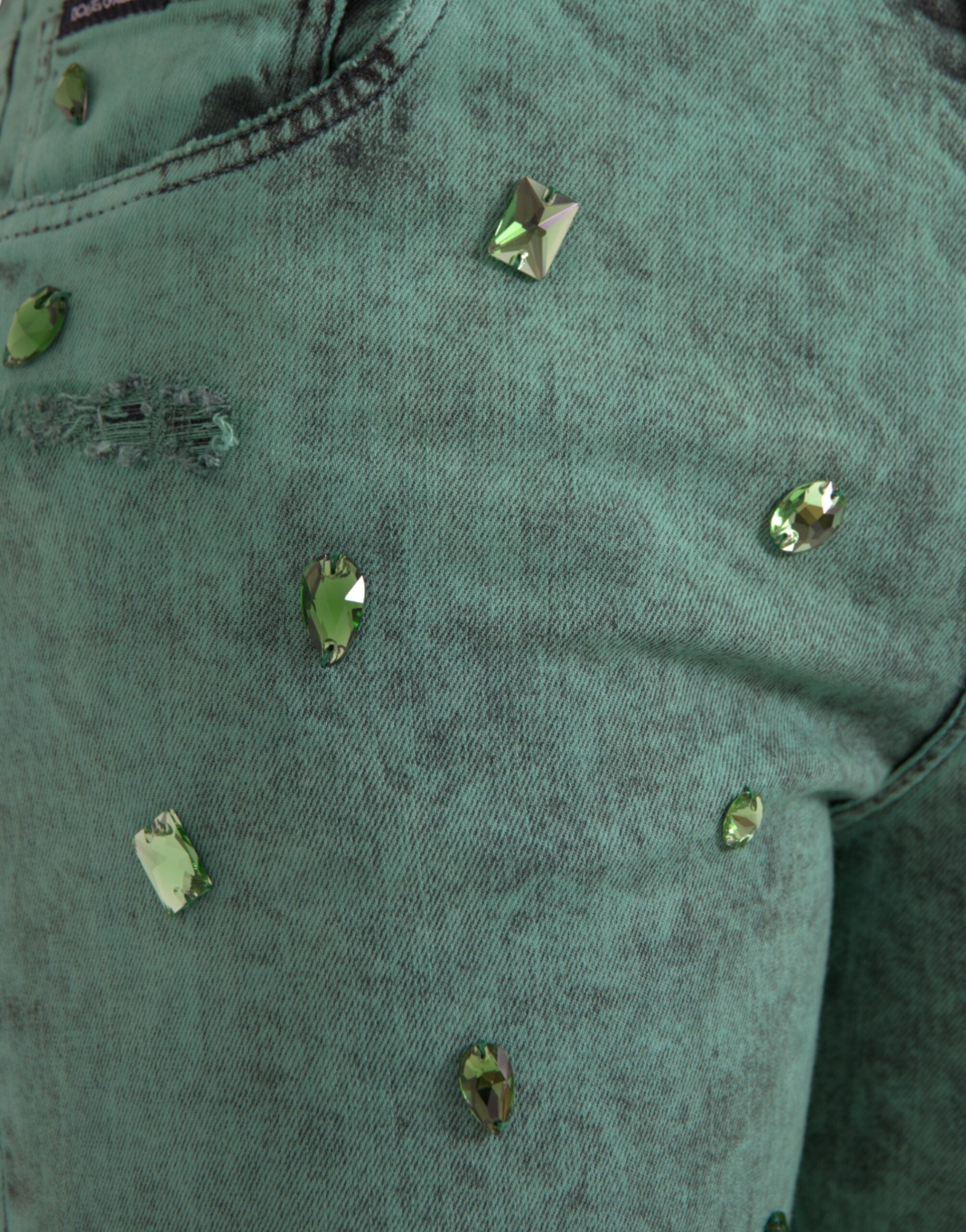 Dolce &amp; Gabbana Jean slim stretch en coton vert cristaux