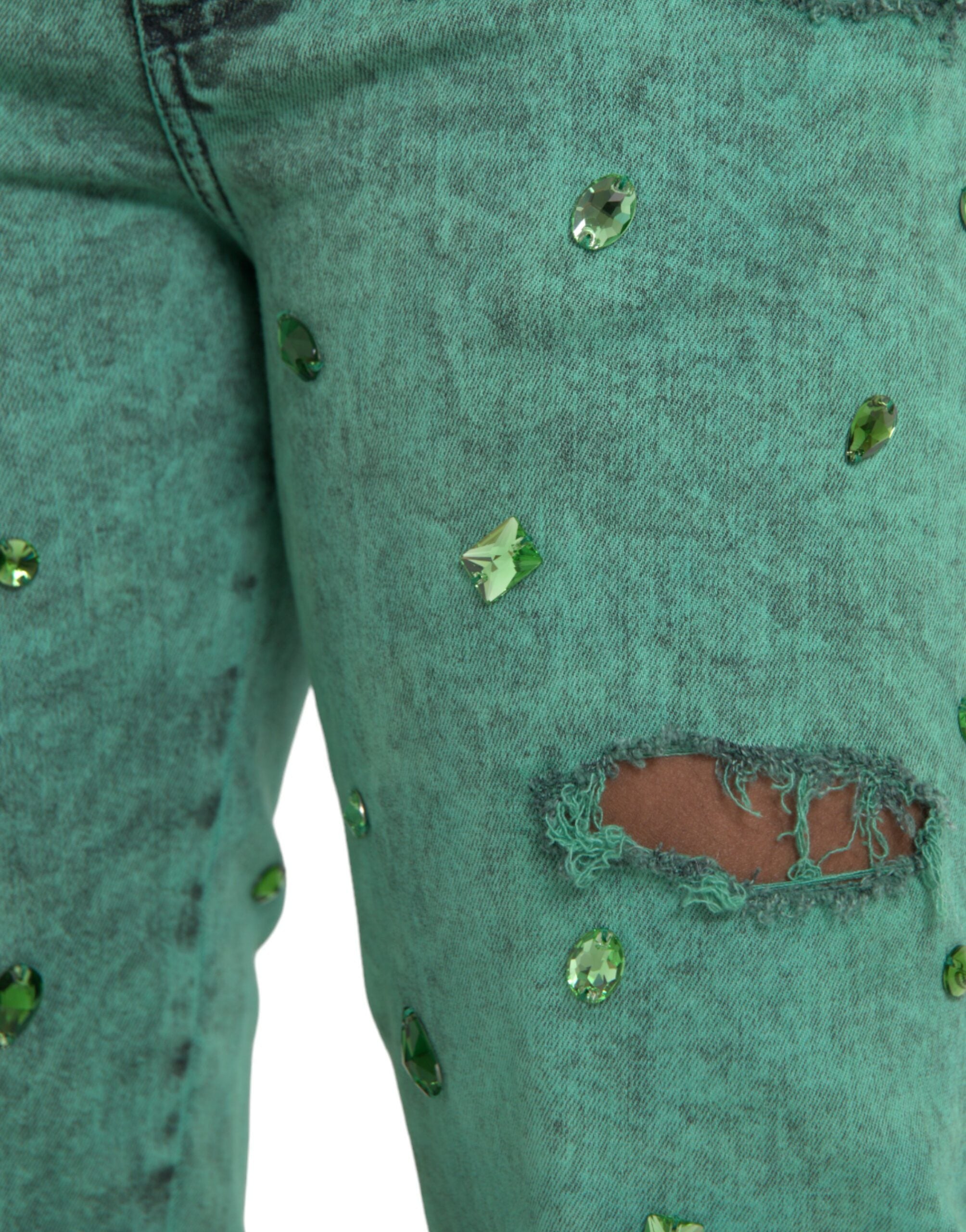 Dolce &amp; Gabbana Jean slim stretch en coton vert cristaux