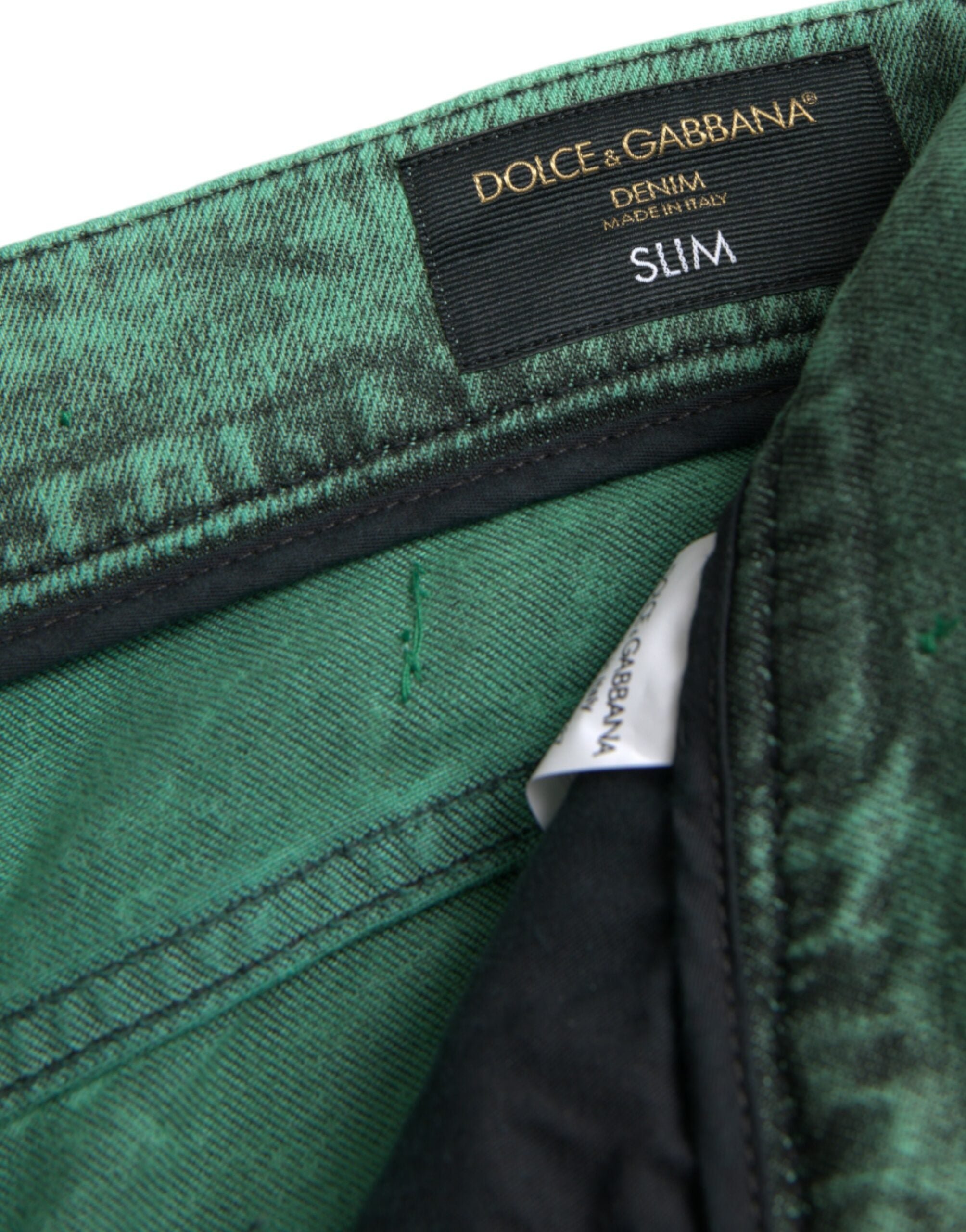 Dolce &amp; Gabbana Jean slim stretch en coton vert cristaux