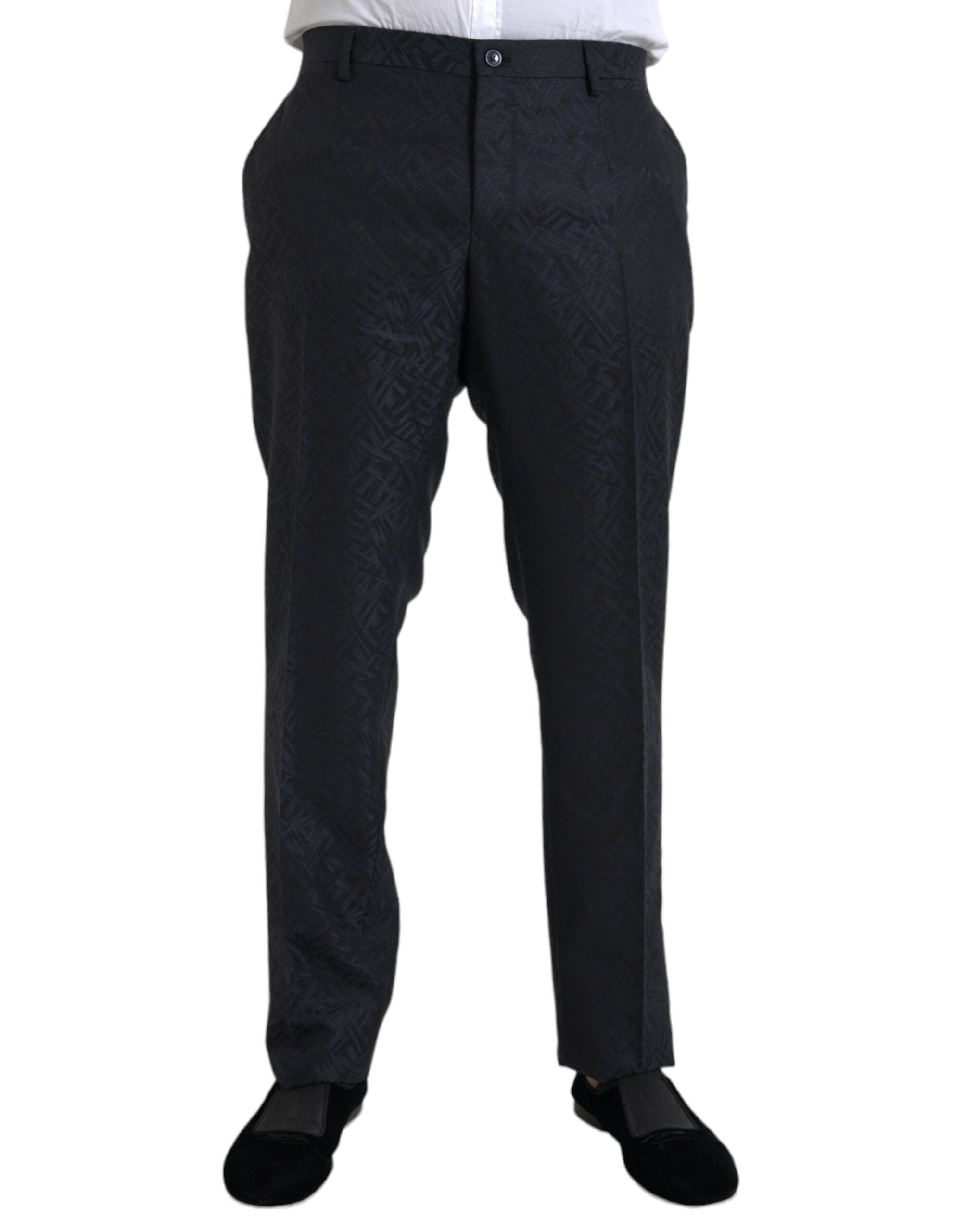 Dolce &amp; Gabbana Pantalon habillé skinny en laine de brocart bleu pour hommes