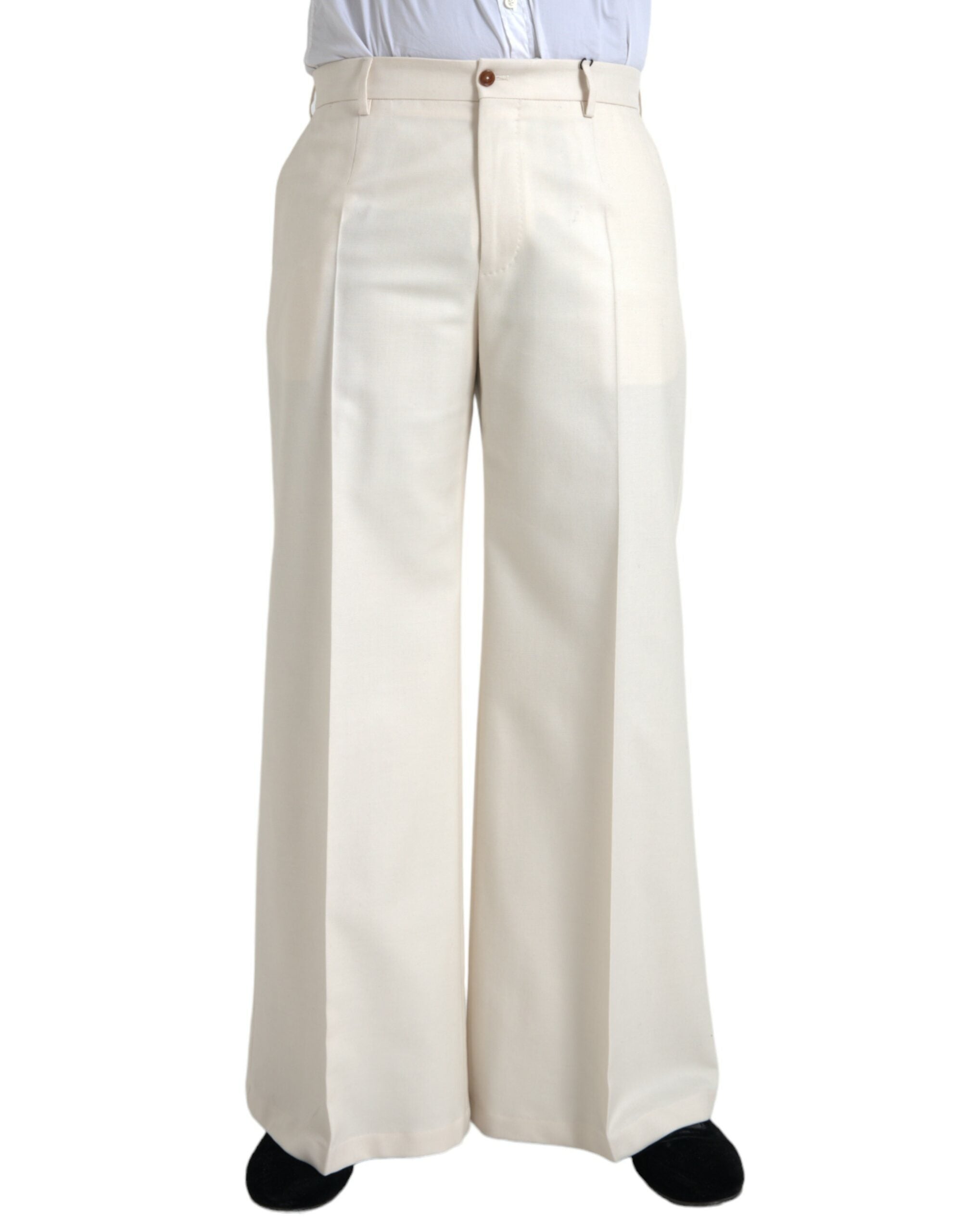 Dolce &amp; Gabbana Pantalon large en laine blanc taille moyenne