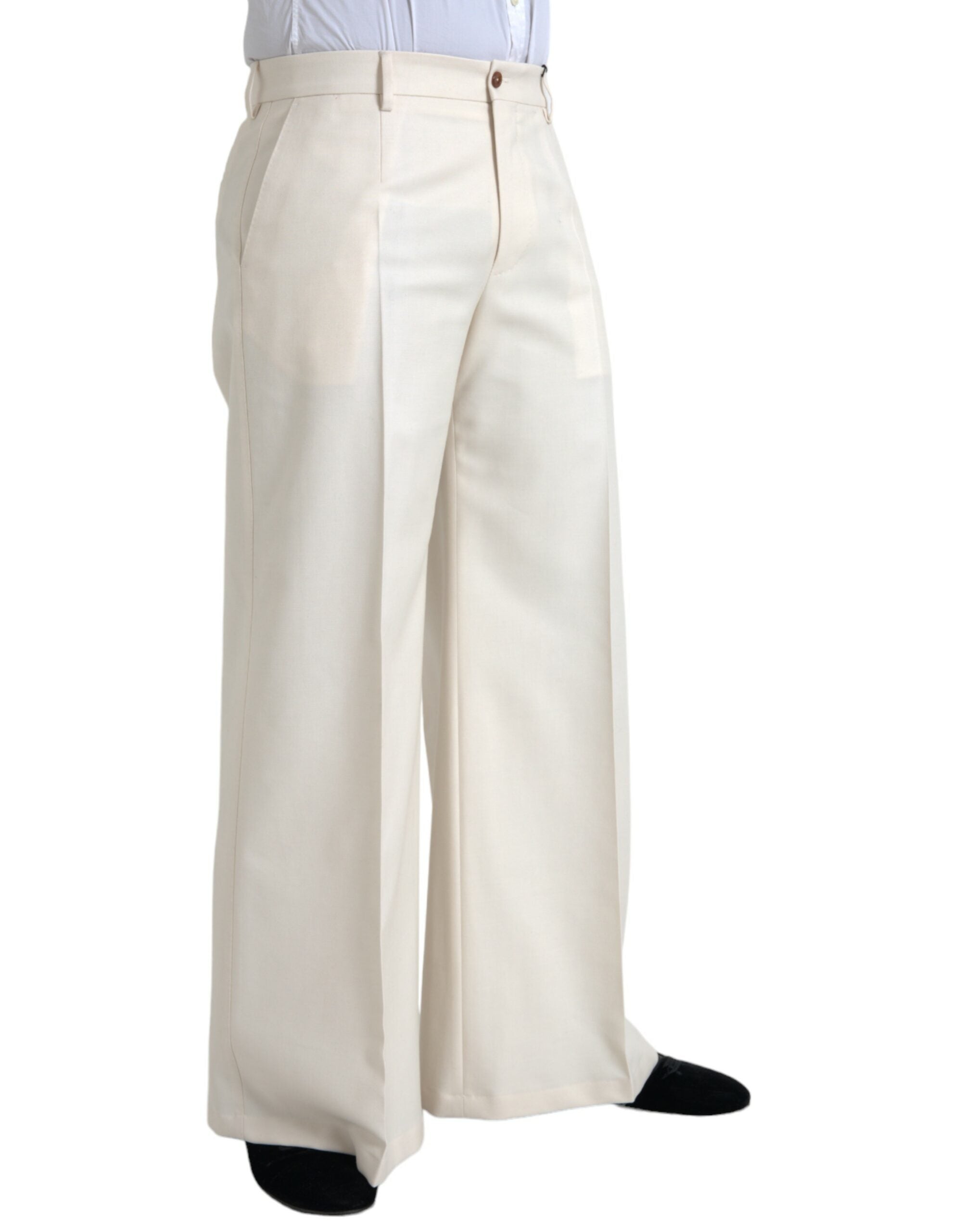 Dolce &amp; Gabbana Pantalon large en laine blanc taille moyenne