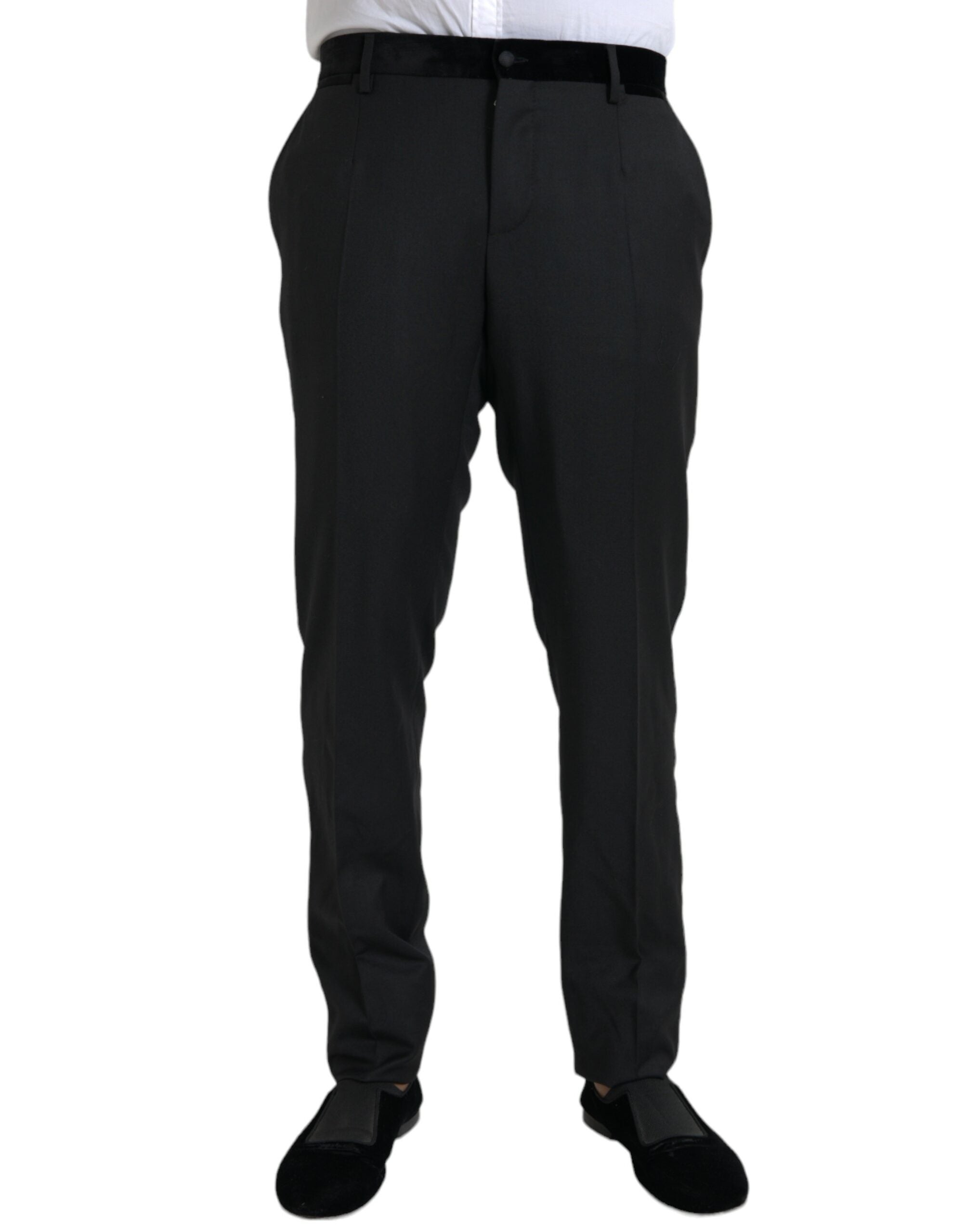 Dolce &amp; Gabbana Pantalon habillé skinny en soie noire pour hommes