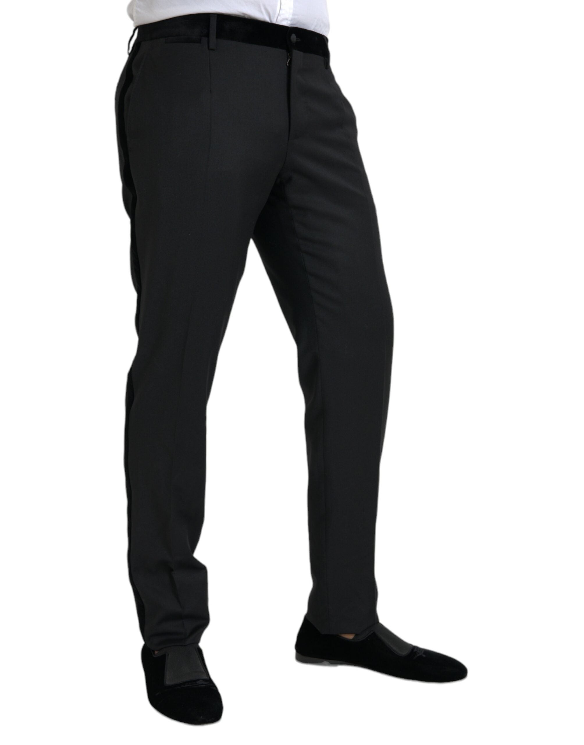 Dolce &amp; Gabbana Pantalon habillé skinny en soie noire pour hommes