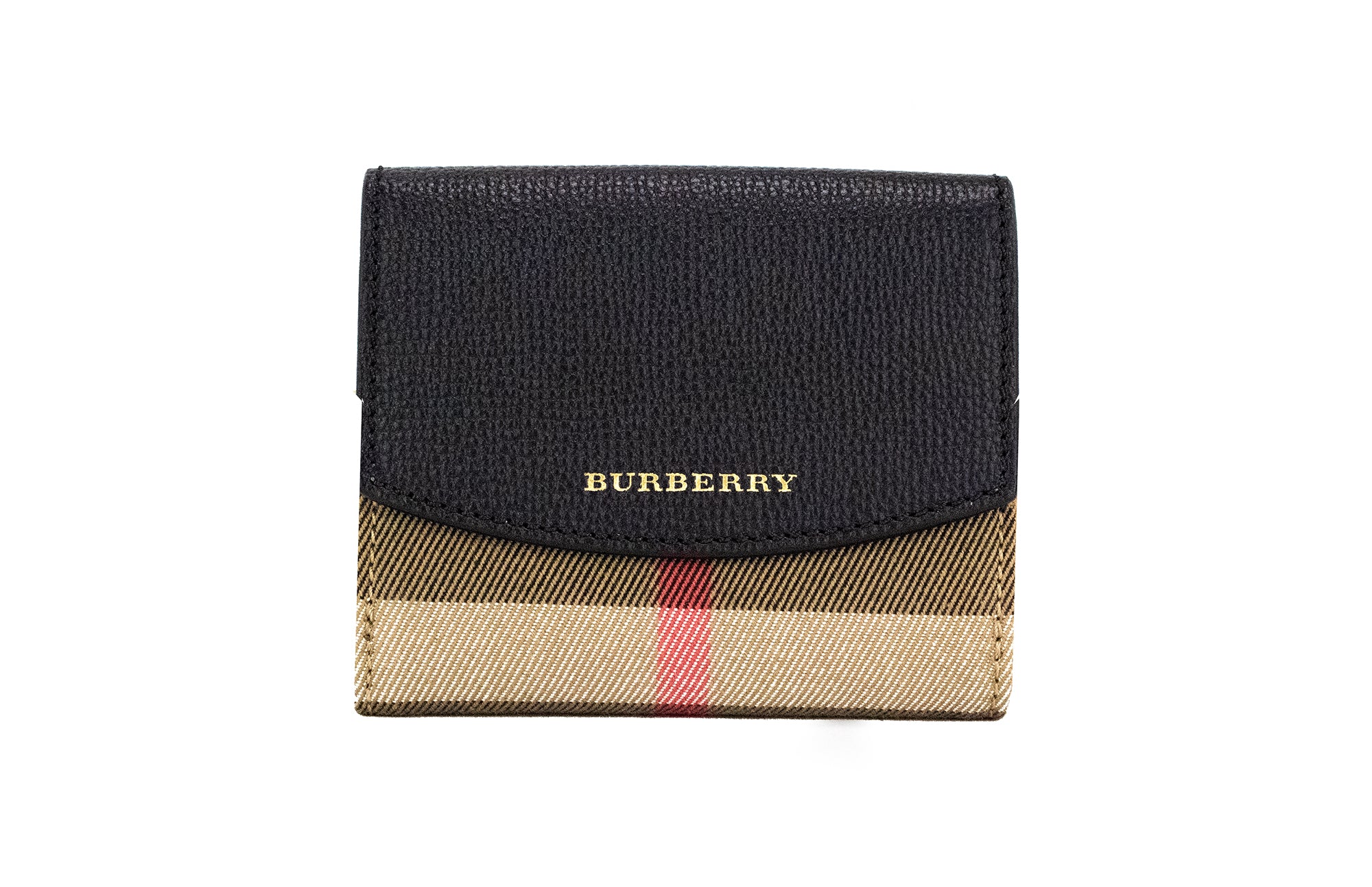 Portefeuille à pression en toile Burberry Luna en cuir grainé noir House Check