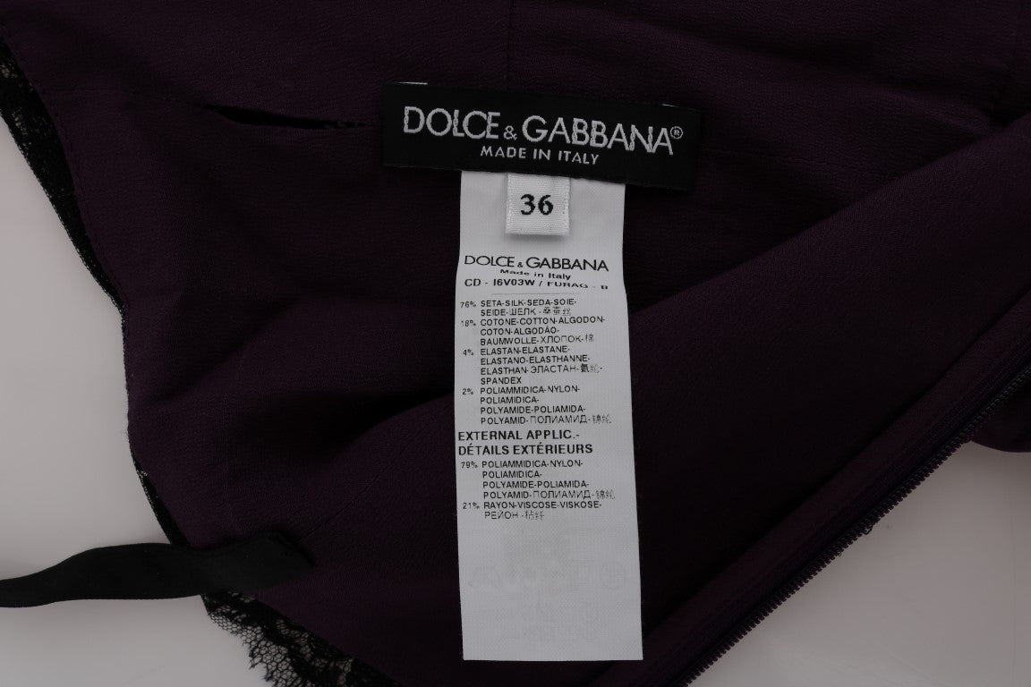 Dolce &amp; Gabbana Robe droite élégante en dentelle de soie violette