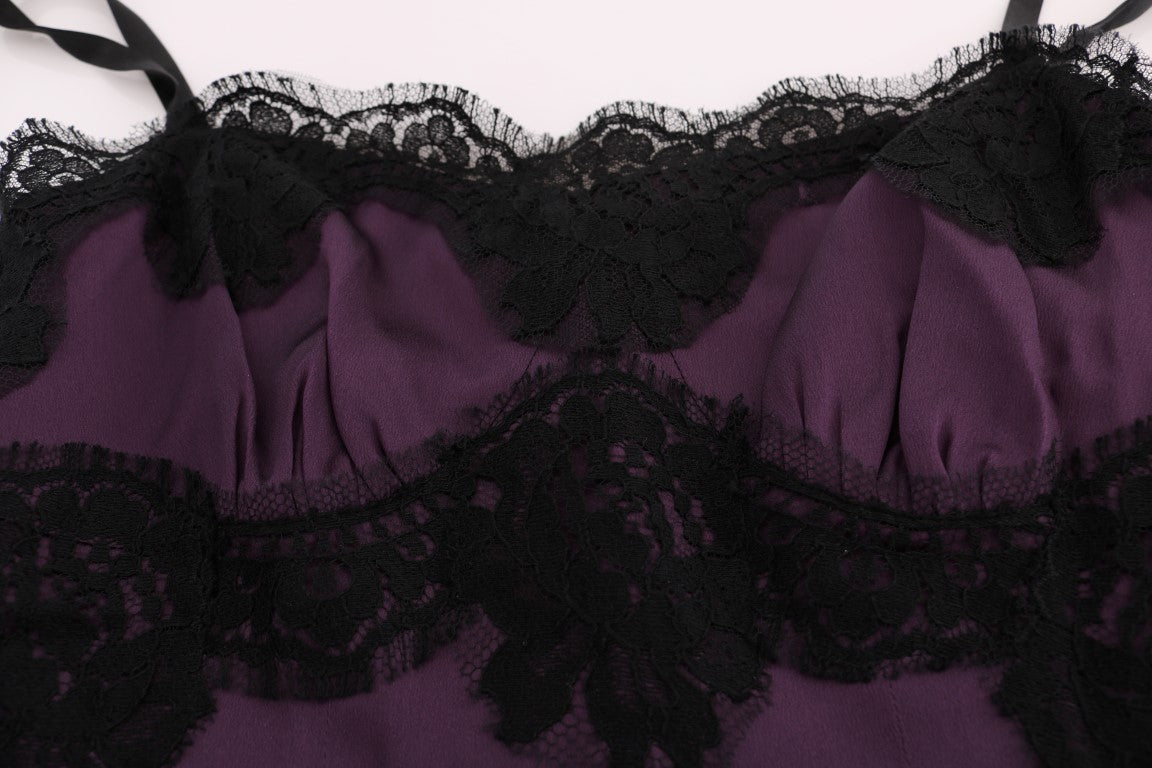 Dolce &amp; Gabbana Robe droite élégante en dentelle de soie violette