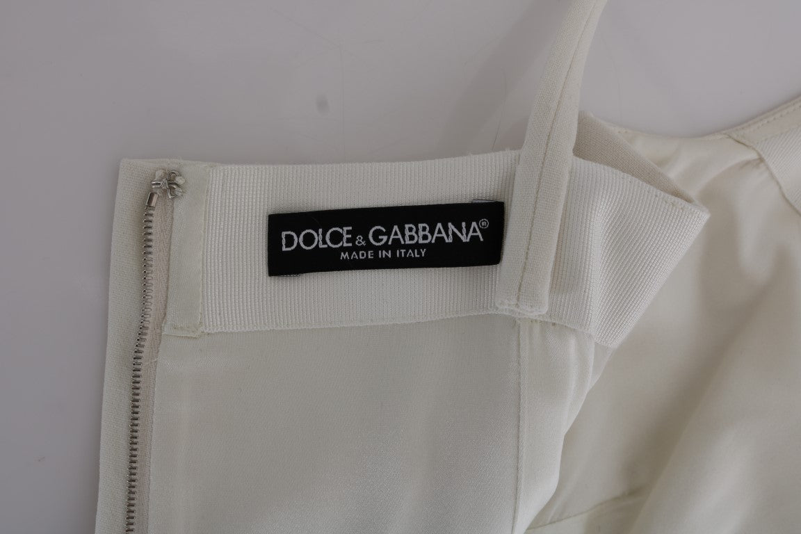 Dolce &amp; Gabbana Robe droite élégante en laine blanche avec broche dorée