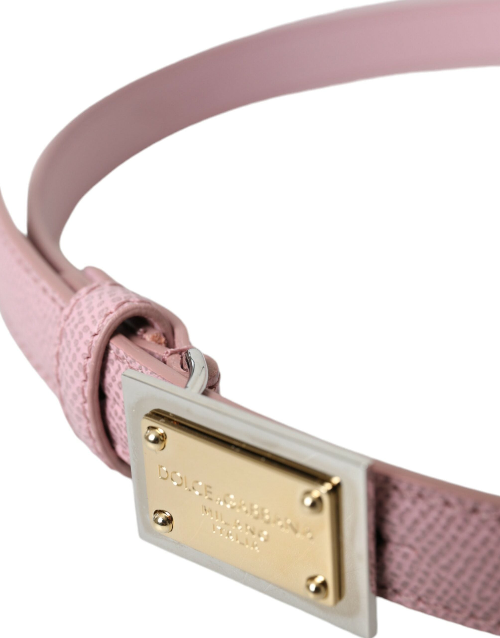 Dolce & Gabbana Pink Leather Gold Square Metal Buckle Belt