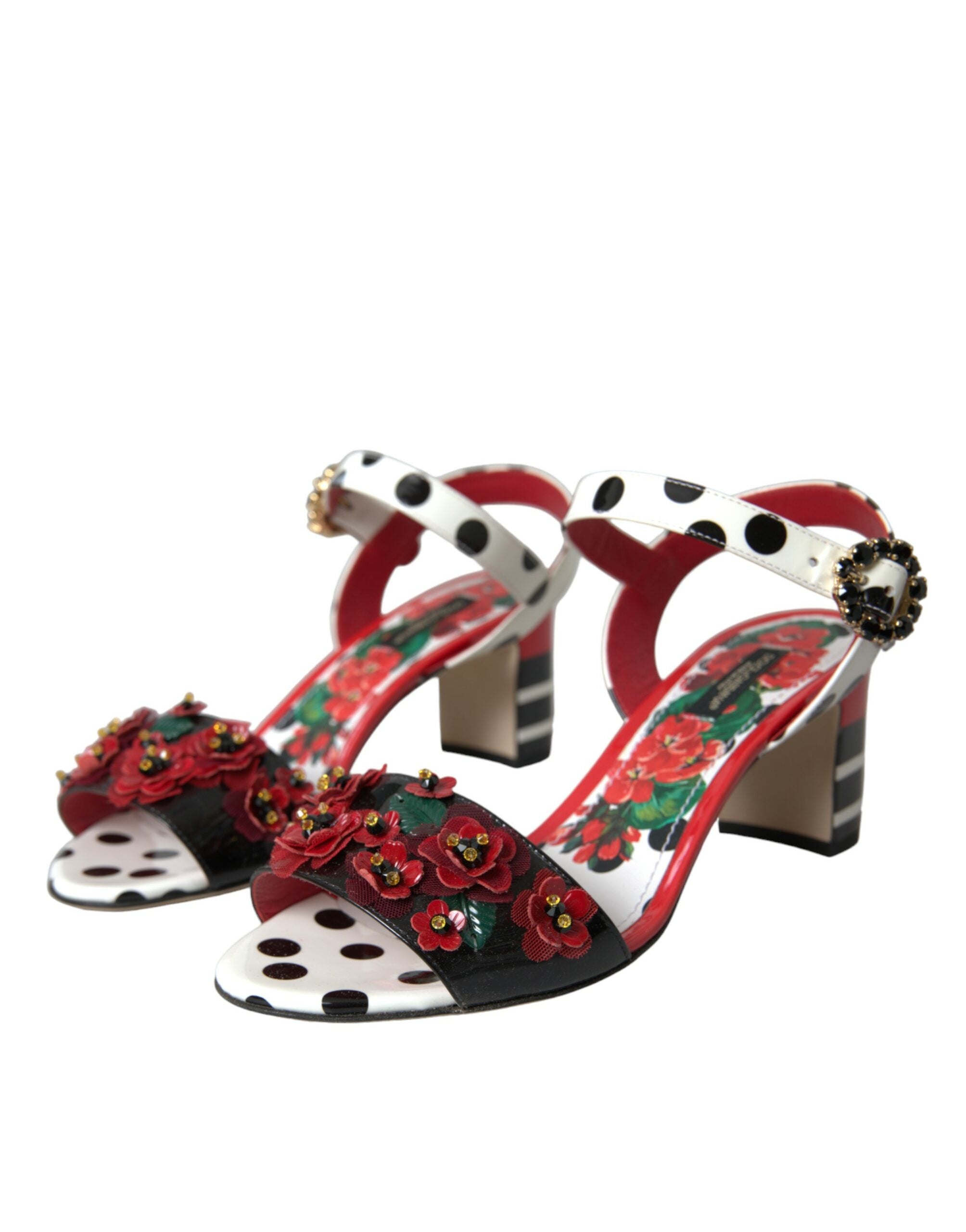 Dolce & Gabbana Multicolor Floral Crystal Leather Sandals Shoes