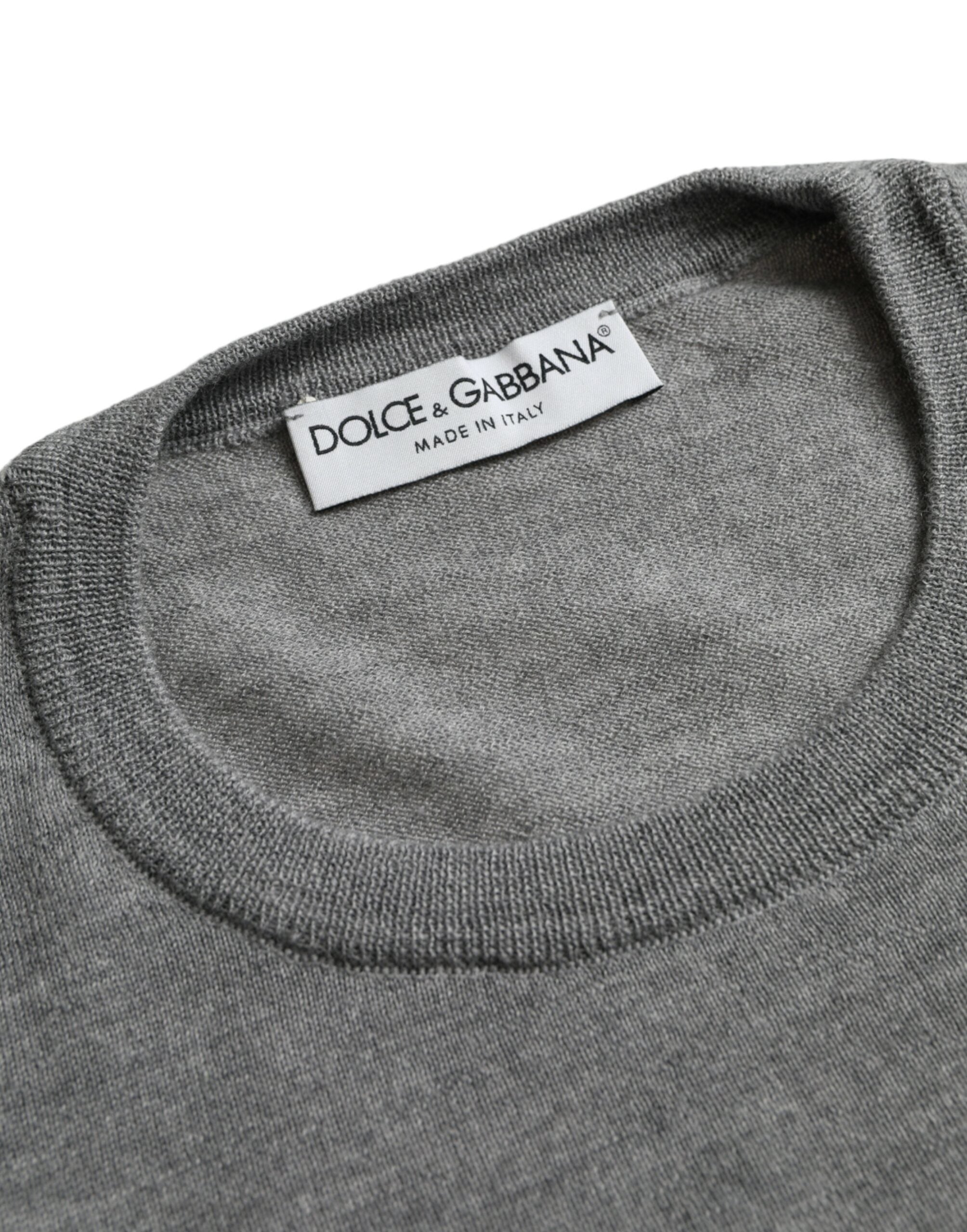 Dolce & Gabbana Ash Gray Wool Crew Neck Pullover Sweater