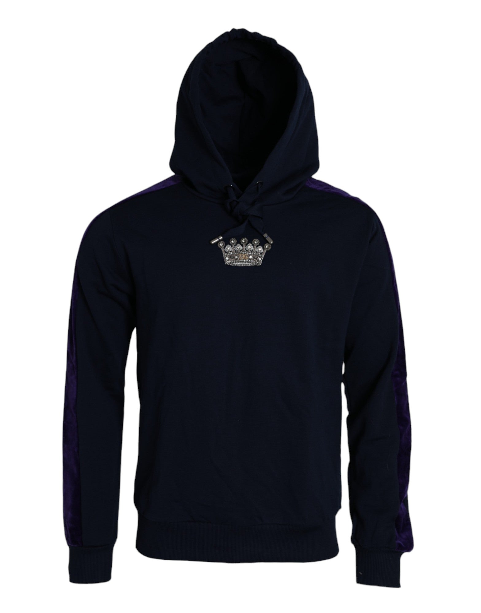 Dolce & Gabbana Dark Blue Cotton Crown Hooded Sweatshirt Sweater