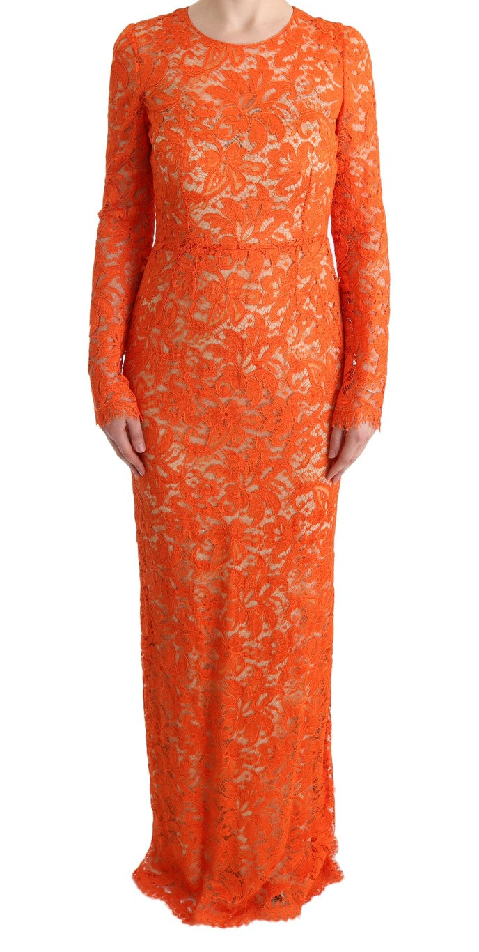 Dolce &amp; Gabbana Robe fourreau orange élégante à manches longues et pleine longueur