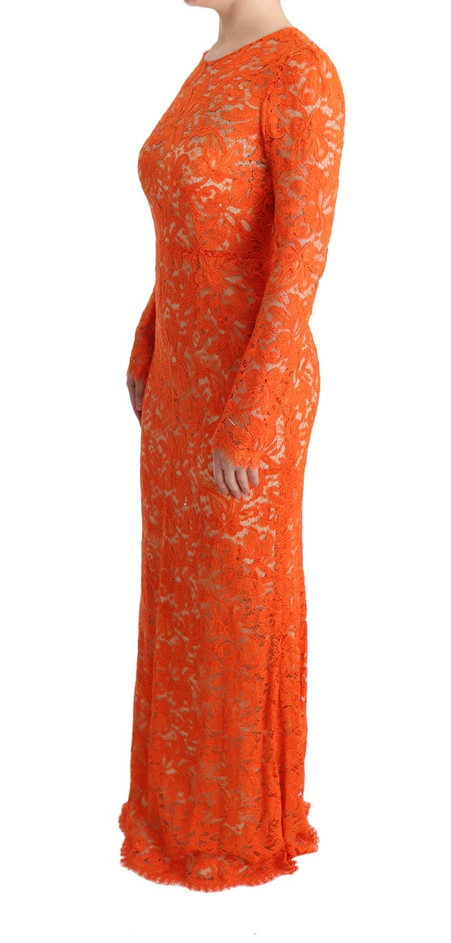 Dolce &amp; Gabbana Robe fourreau orange élégante à manches longues et pleine longueur