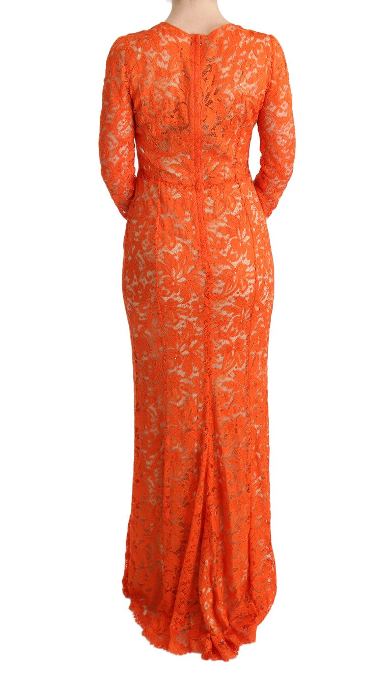 Dolce &amp; Gabbana Robe fourreau orange élégante à manches longues et pleine longueur