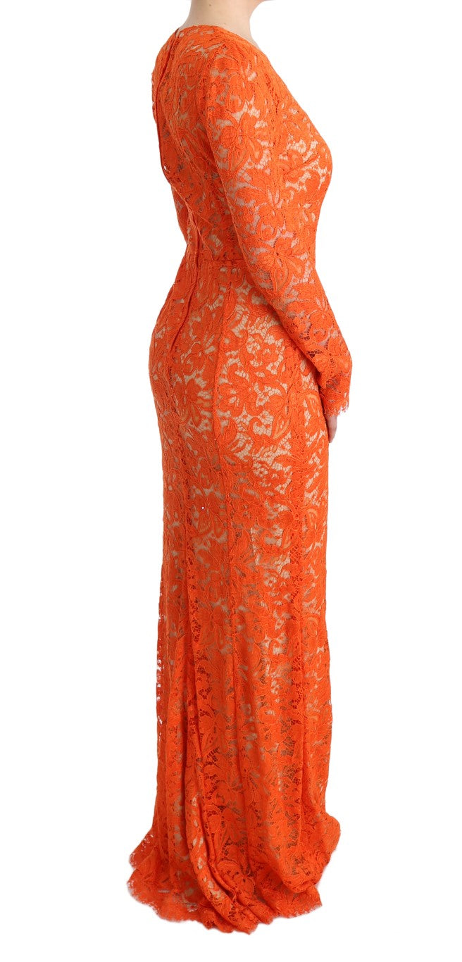 Dolce &amp; Gabbana Robe fourreau orange élégante à manches longues et pleine longueur