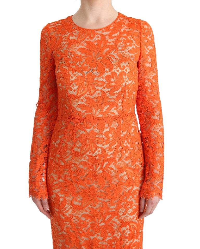 Dolce &amp; Gabbana Robe fourreau orange élégante à manches longues et pleine longueur