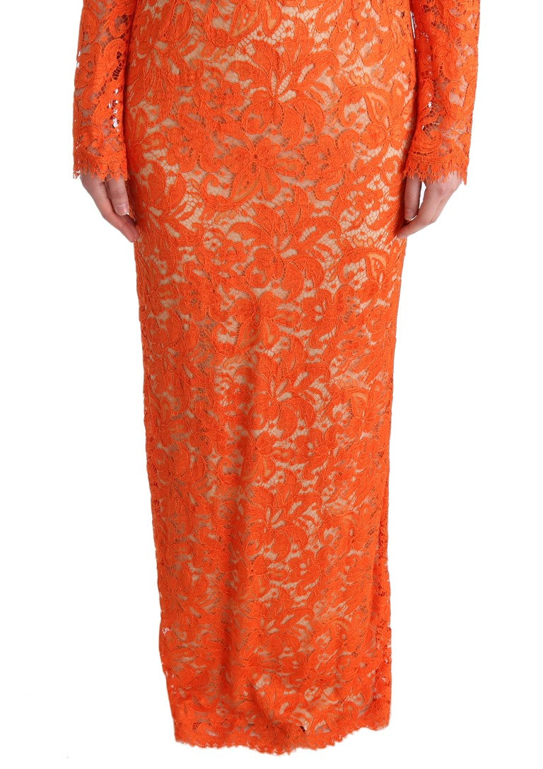 Dolce &amp; Gabbana Robe fourreau orange élégante à manches longues et pleine longueur