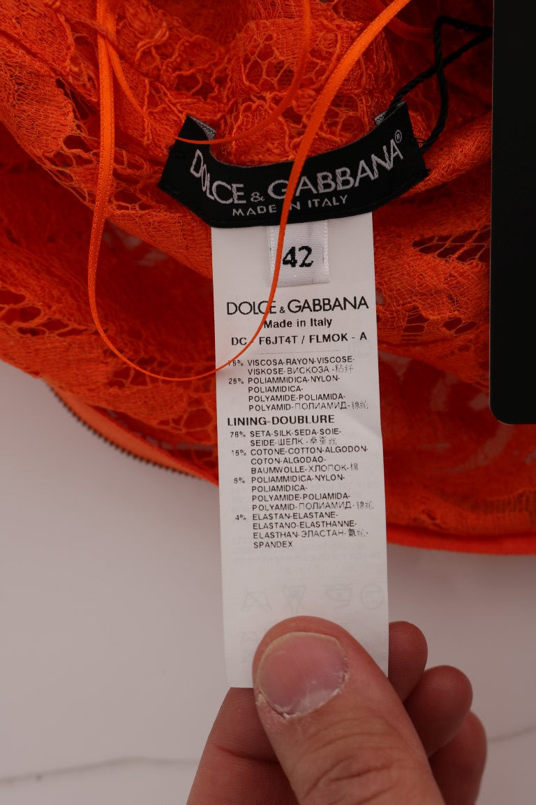 Dolce &amp; Gabbana Robe fourreau orange élégante à manches longues et pleine longueur