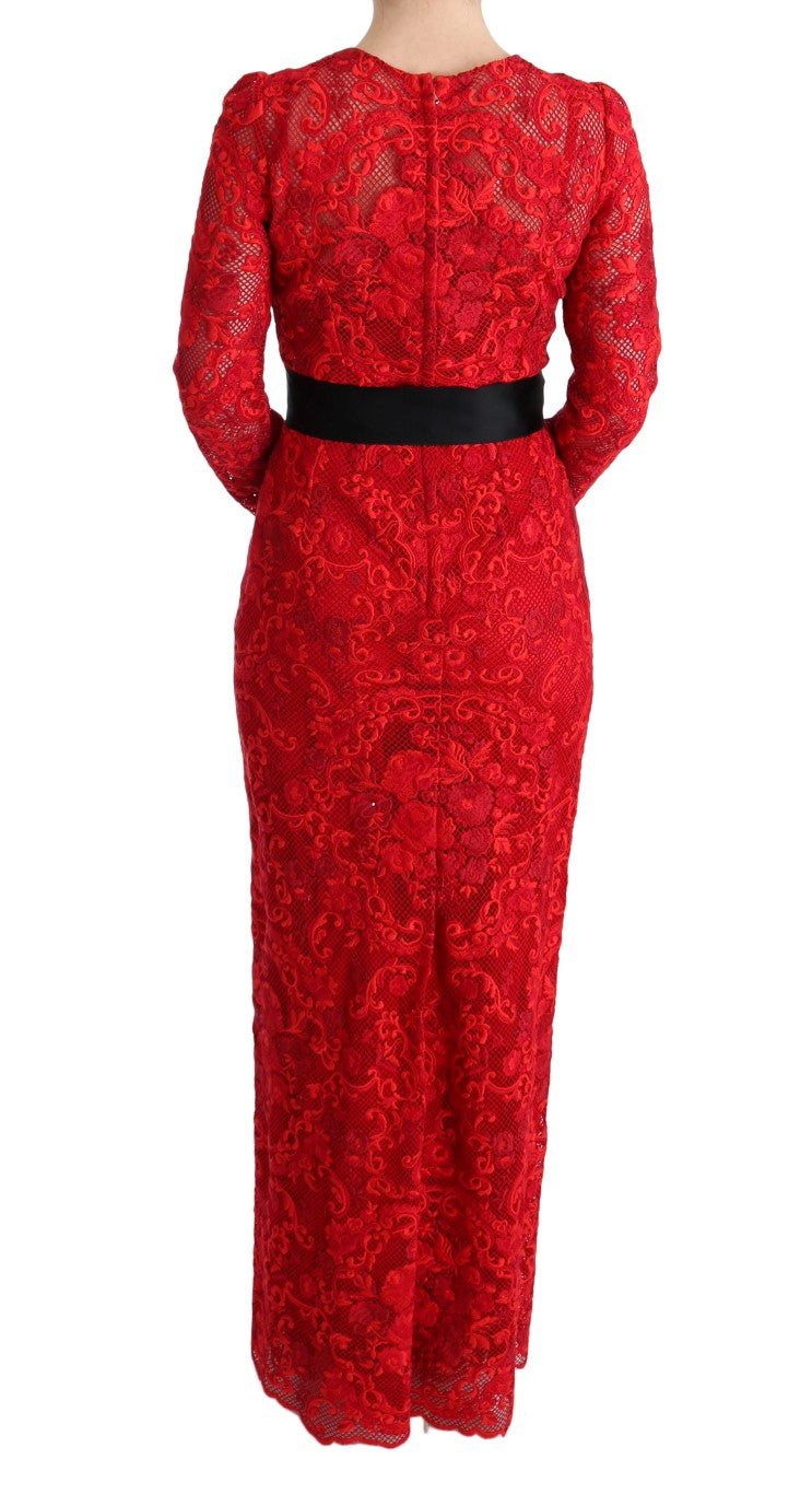 Dolce &amp; Gabbana Robe fourreau rouge élégante avec ceinture à nœud en soie