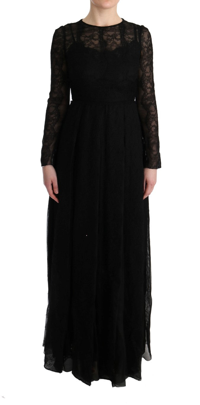 Dolce &amp; Gabbana Robe fourreau noire élégante à manches longues