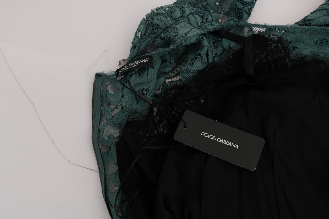 Dolce &amp; Gabbana Robe fourreau élégante ornée de cristaux verts