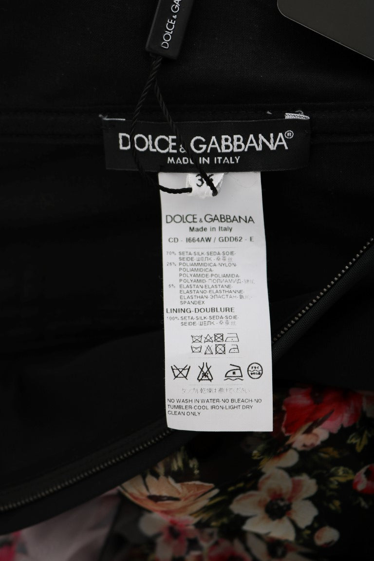 Dolce &amp; Gabbana Robe droite élégante à fleurs en mélange de soie multicolore