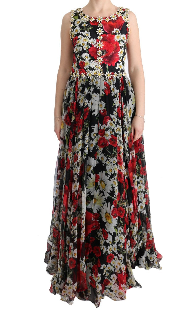 Robe longue florale Dolce &amp; Gabbana avec imprimé tournesol et cristaux