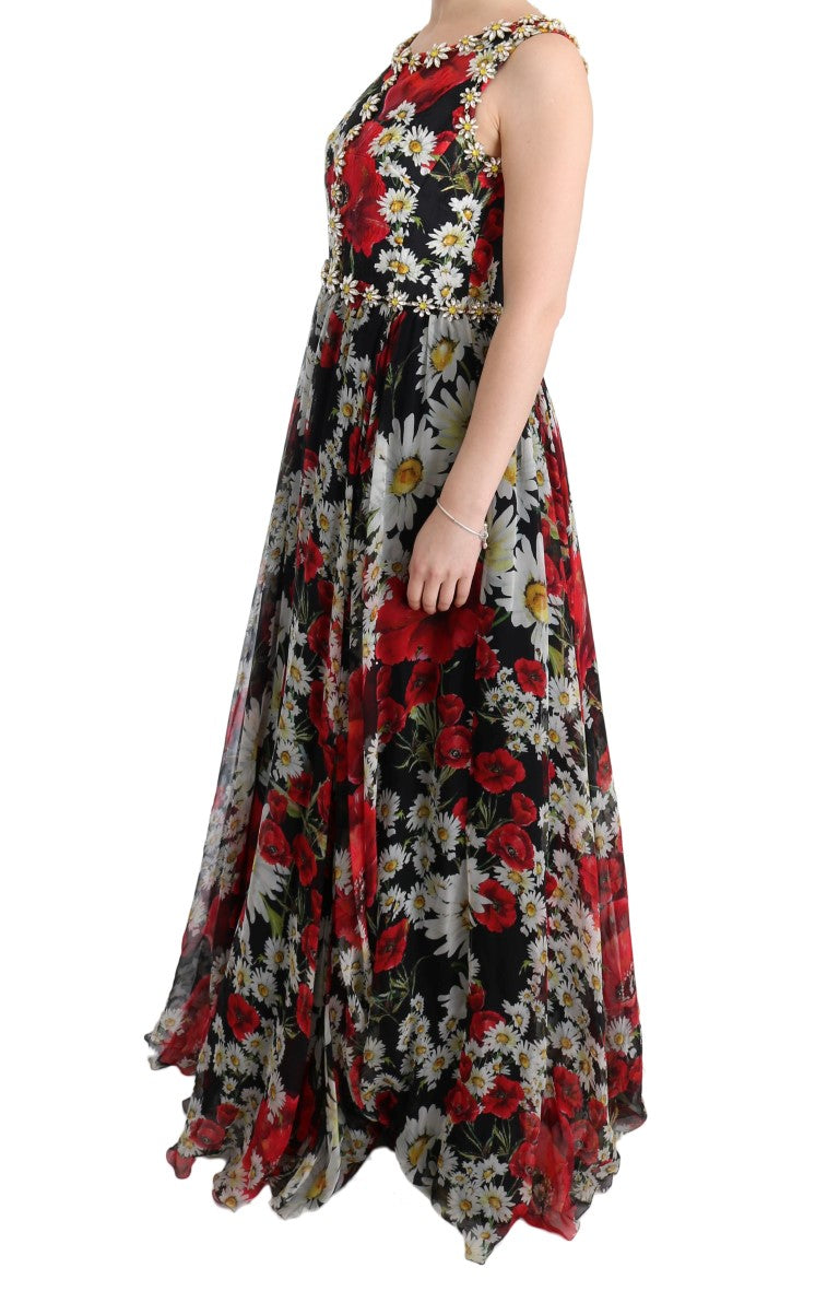 Robe longue florale Dolce &amp; Gabbana avec imprimé tournesol et cristaux