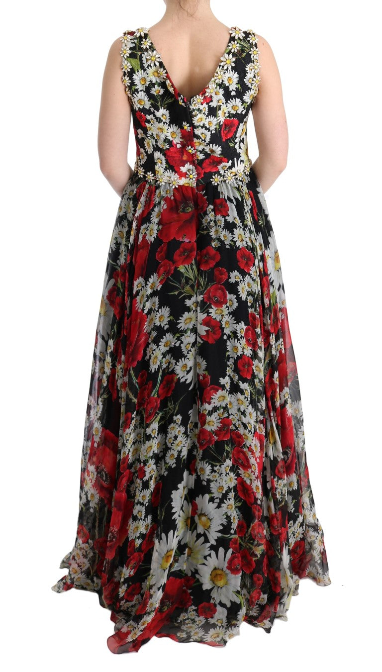 Robe longue florale Dolce &amp; Gabbana avec imprimé tournesol et cristaux