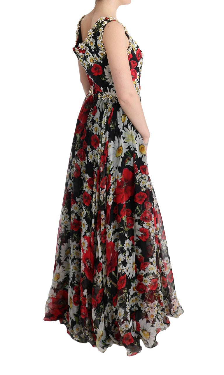 Robe longue florale Dolce &amp; Gabbana avec imprimé tournesol et cristaux