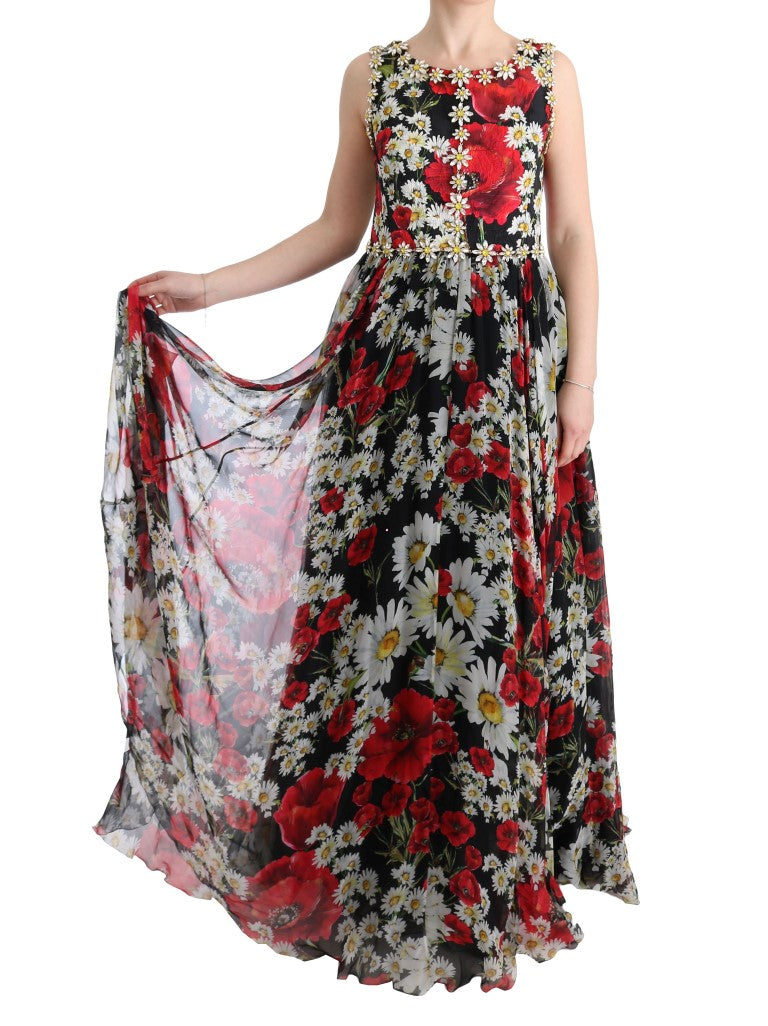 Robe longue florale Dolce &amp; Gabbana avec imprimé tournesol et cristaux