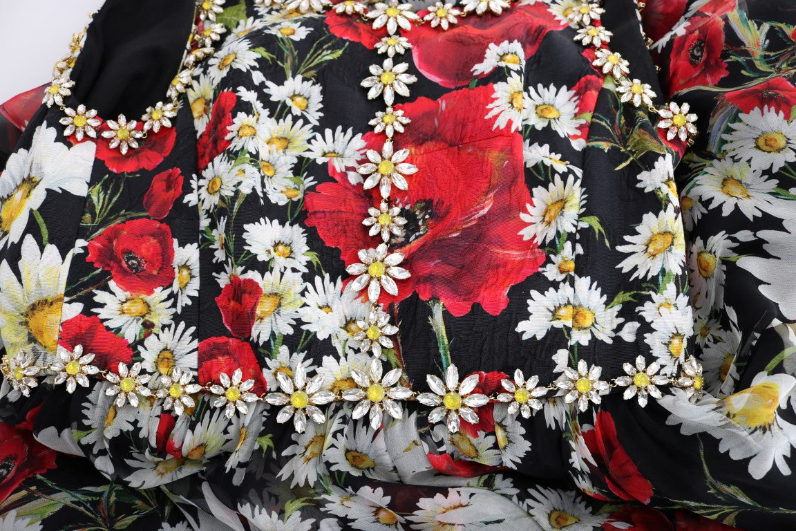 Robe longue florale Dolce &amp; Gabbana avec imprimé tournesol et cristaux