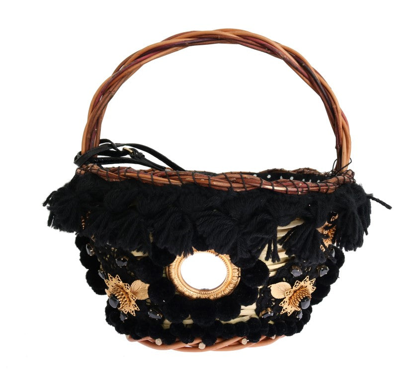 Dolce &amp; Gabbana Chic Sac seau en peau de serpent en paille beige et noir