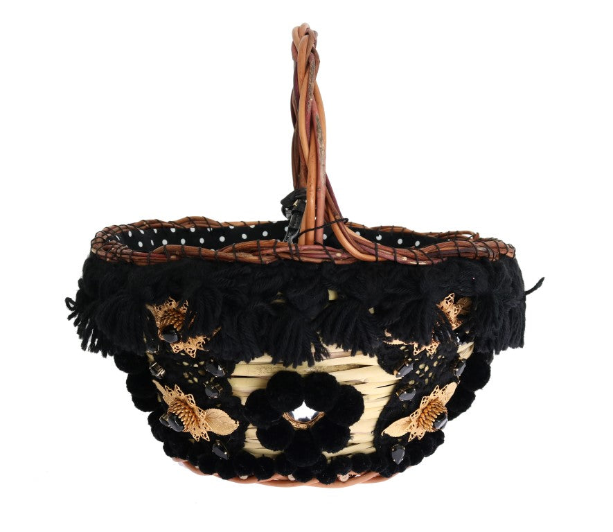 Dolce &amp; Gabbana Chic Sac seau en peau de serpent en paille beige et noir