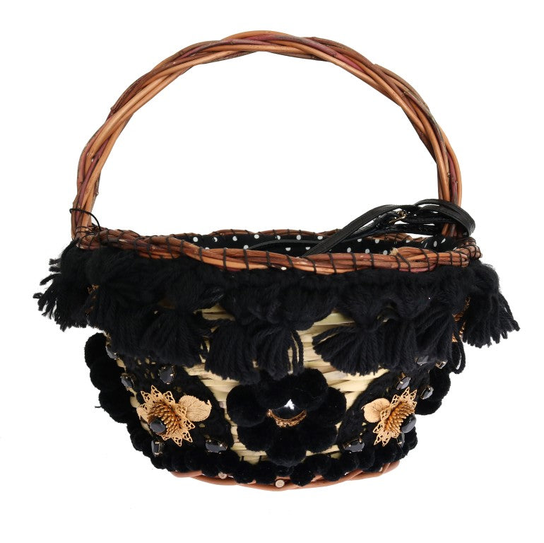 Dolce &amp; Gabbana Chic Sac seau en peau de serpent en paille beige et noir