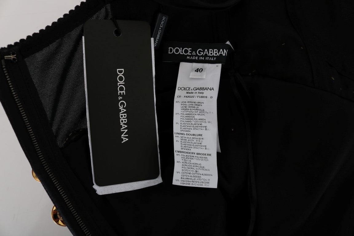 Dolce &amp; Gabbana Robe trapèze noire élégante sans manches avec détails dorés