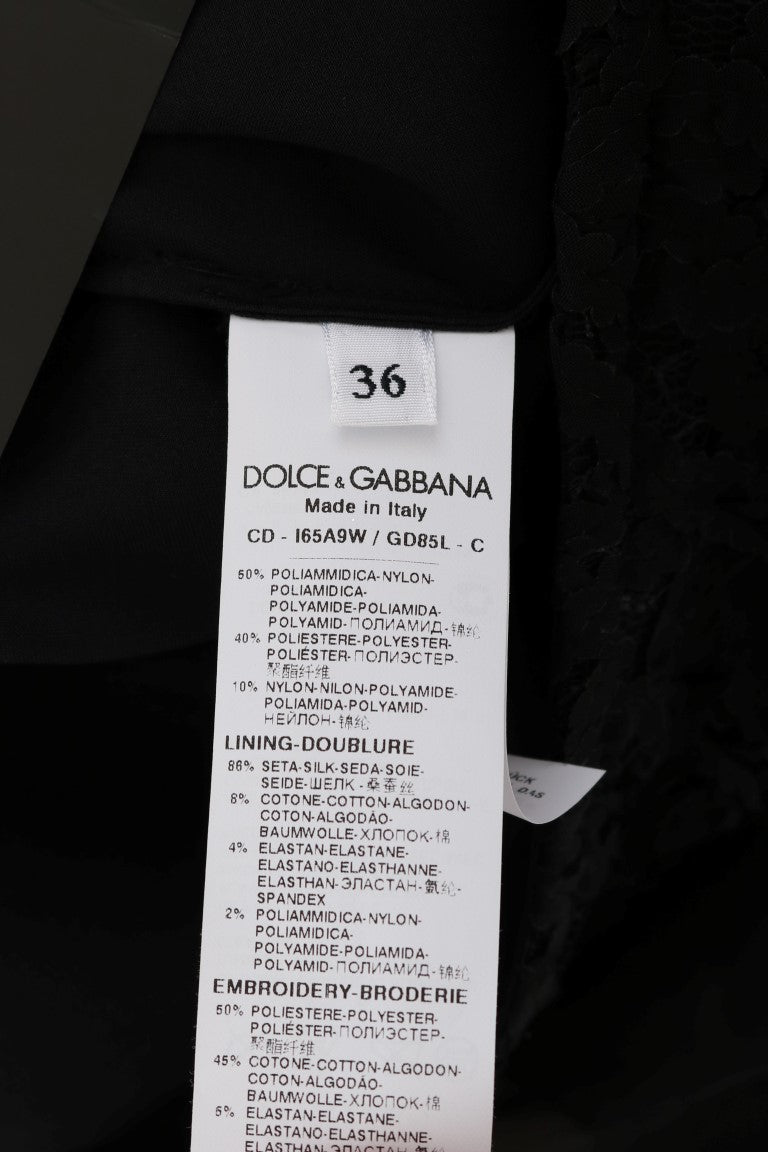 Dolce &amp; Gabbana Robe droite élégante en dentelle noire avec appliques en forme de cœur