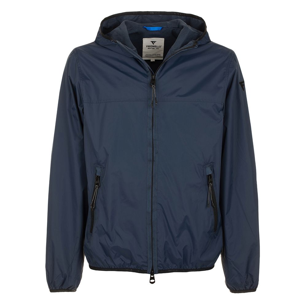 Fred Mello Sleek Blue Nylon Jacket - Zip Closure & Compact Design