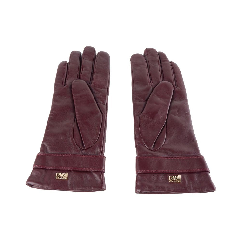 Gants élégants en cuir d'agneau Cavalli Class en rouge