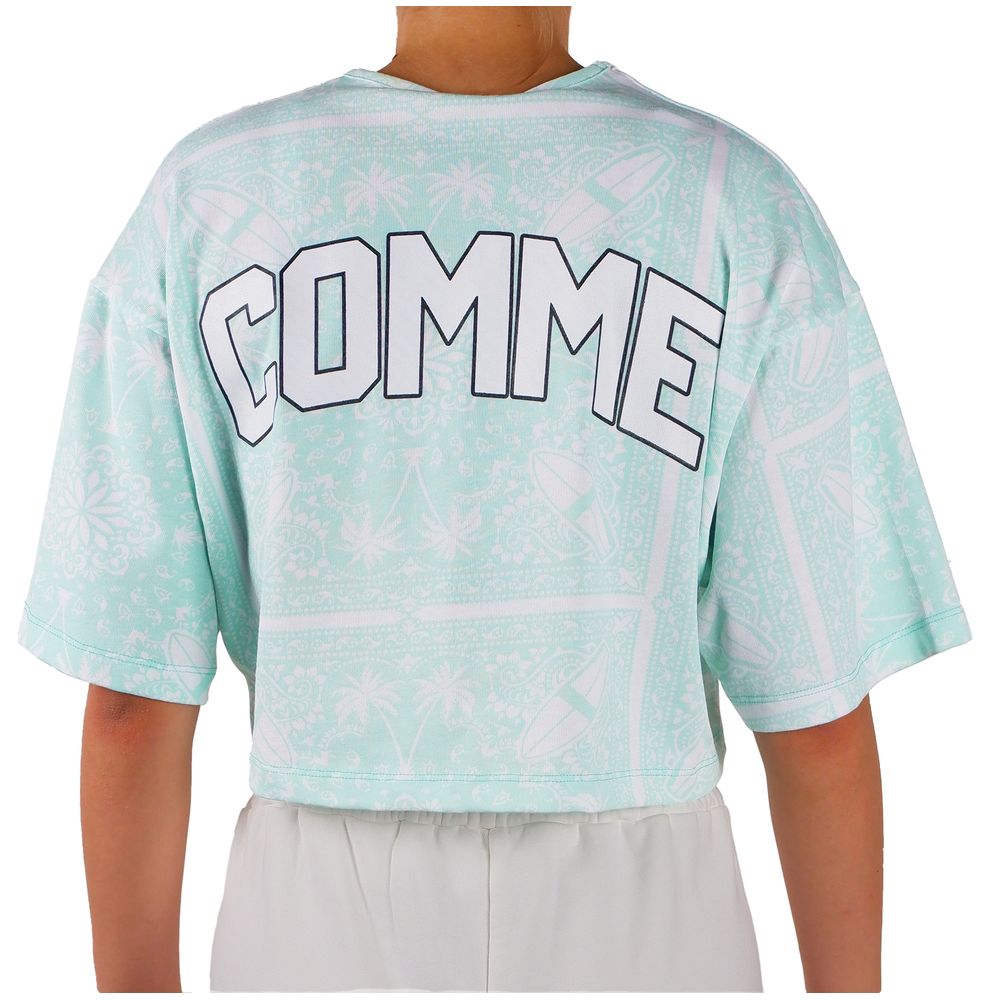 Comme Des Fuckdown - T-shirt vert avec logo abstrait imprimé