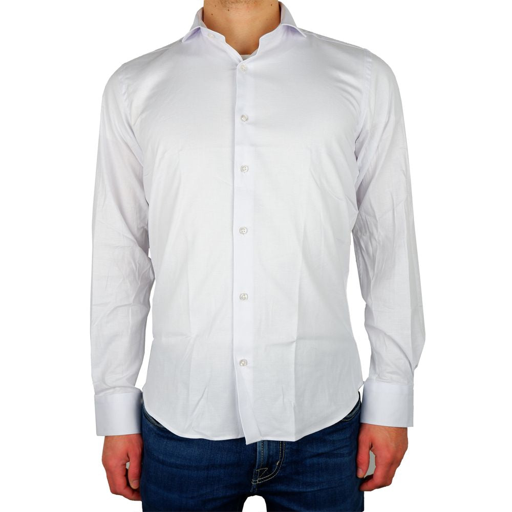 Chemise élégante en gabardine blanche Milano fabriquée en Italie