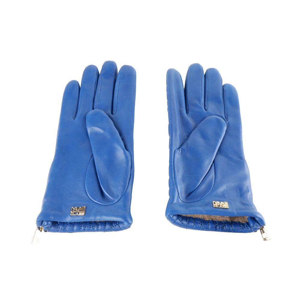 Gants élégants en cuir d'agneau Cavalli Class en bleu captivant